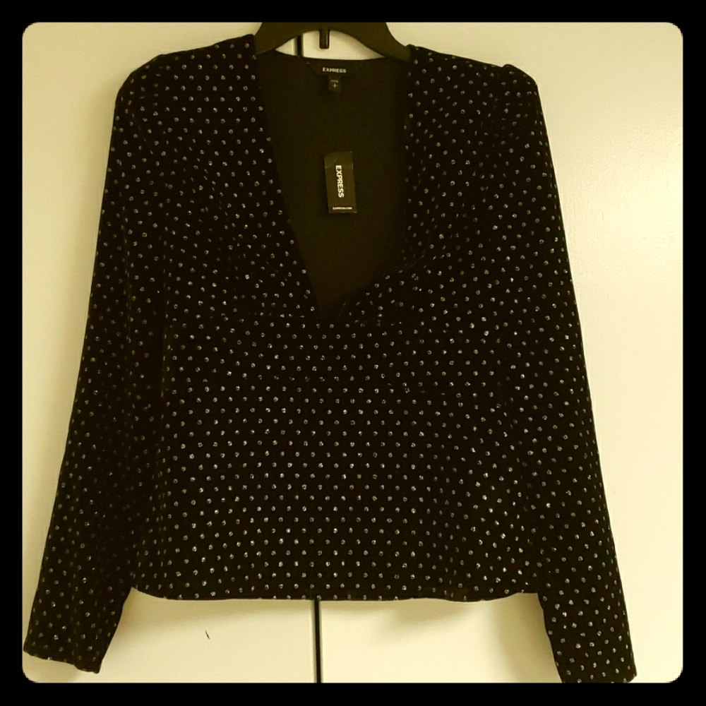 NWT Express velvet and silver peplum top